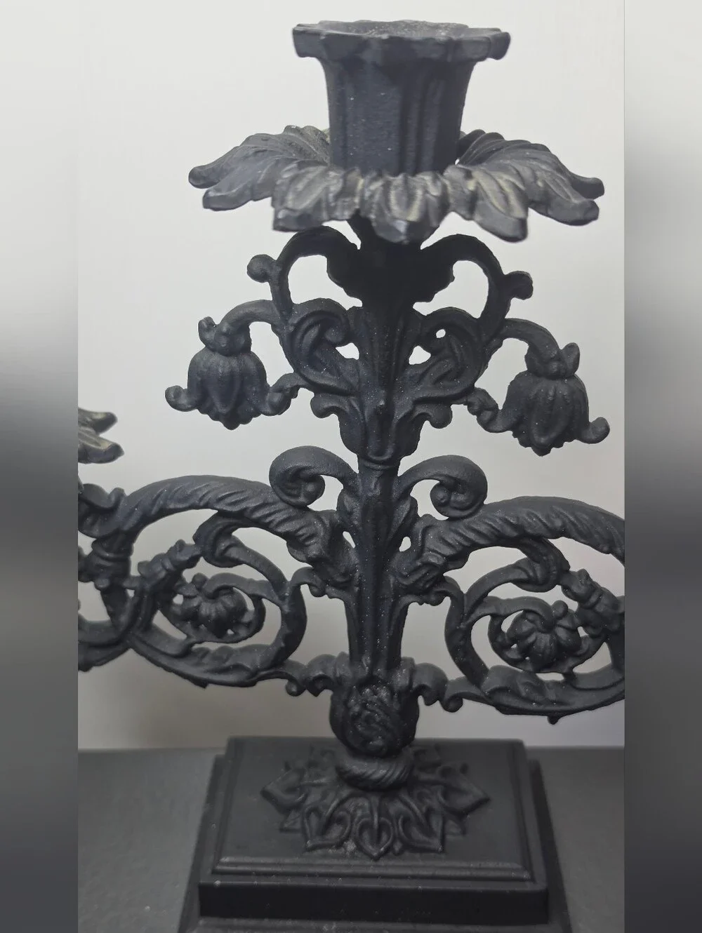 Ornate Black Metal 3-Arm Candelabra Candle Holder